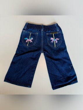 Vintage 1980s Little by Little Denim Jeans w  Pony carousel embroidery 12-18